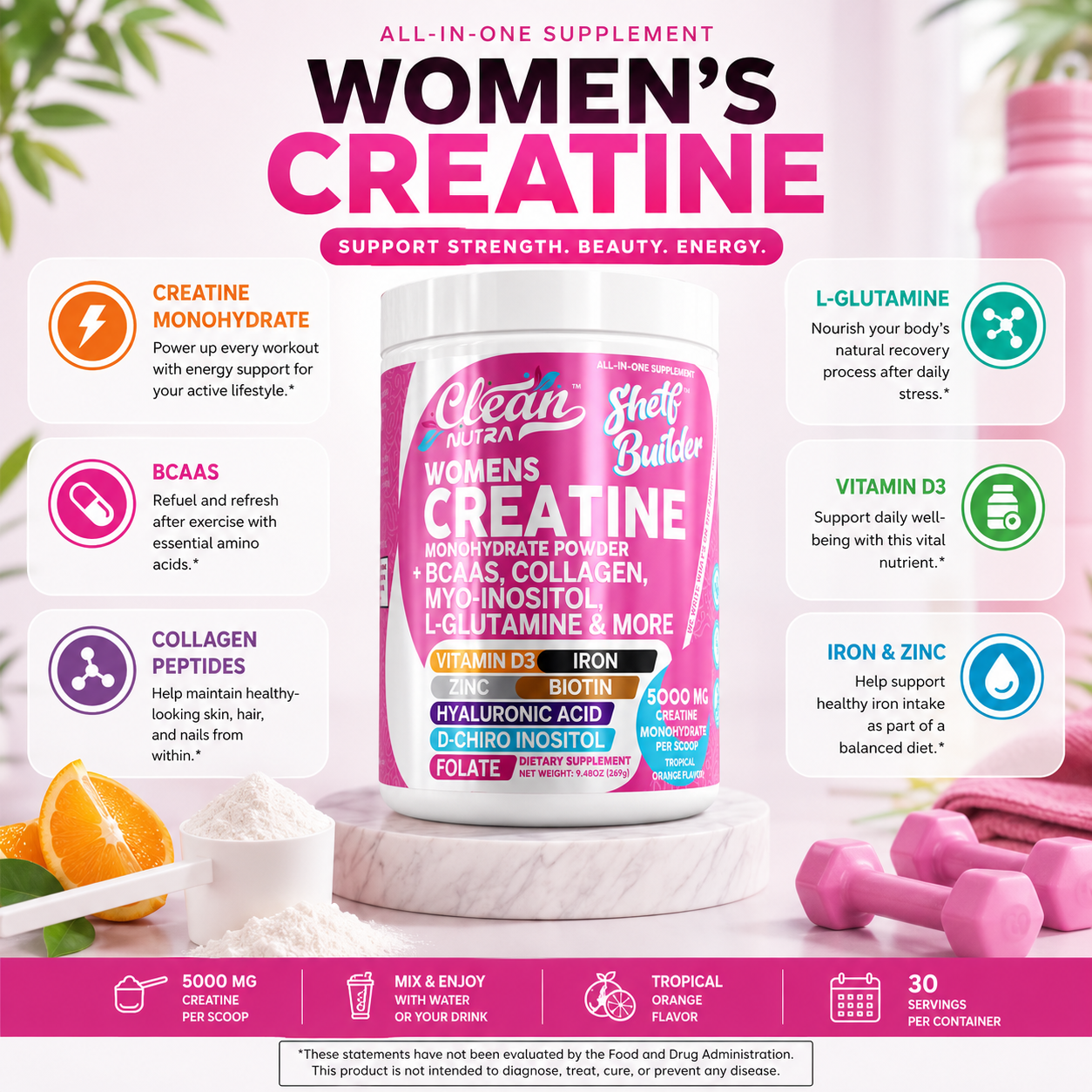 Women's Creatine Monohydrate Powder – BCAA Multi-Collagen